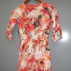 Leela New York Floral Girls Dress Size 14 With Lining 100% Rayon Long Sleeve